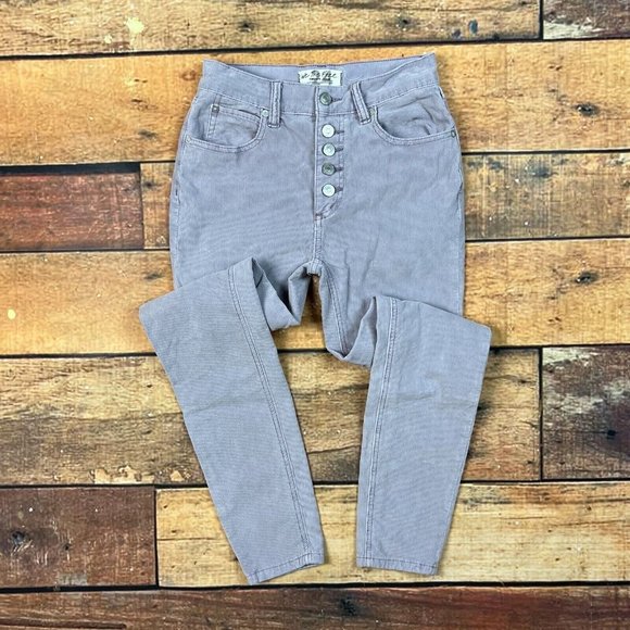 We The Free People Sun Chaser Corduroy Pants Size 24 Frosted Lilac Button Skinny - Picture 2 of 12